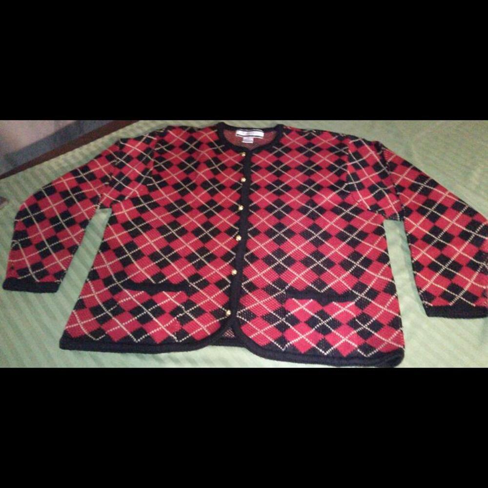 Vintage Red Argyle Cardigan Sweater